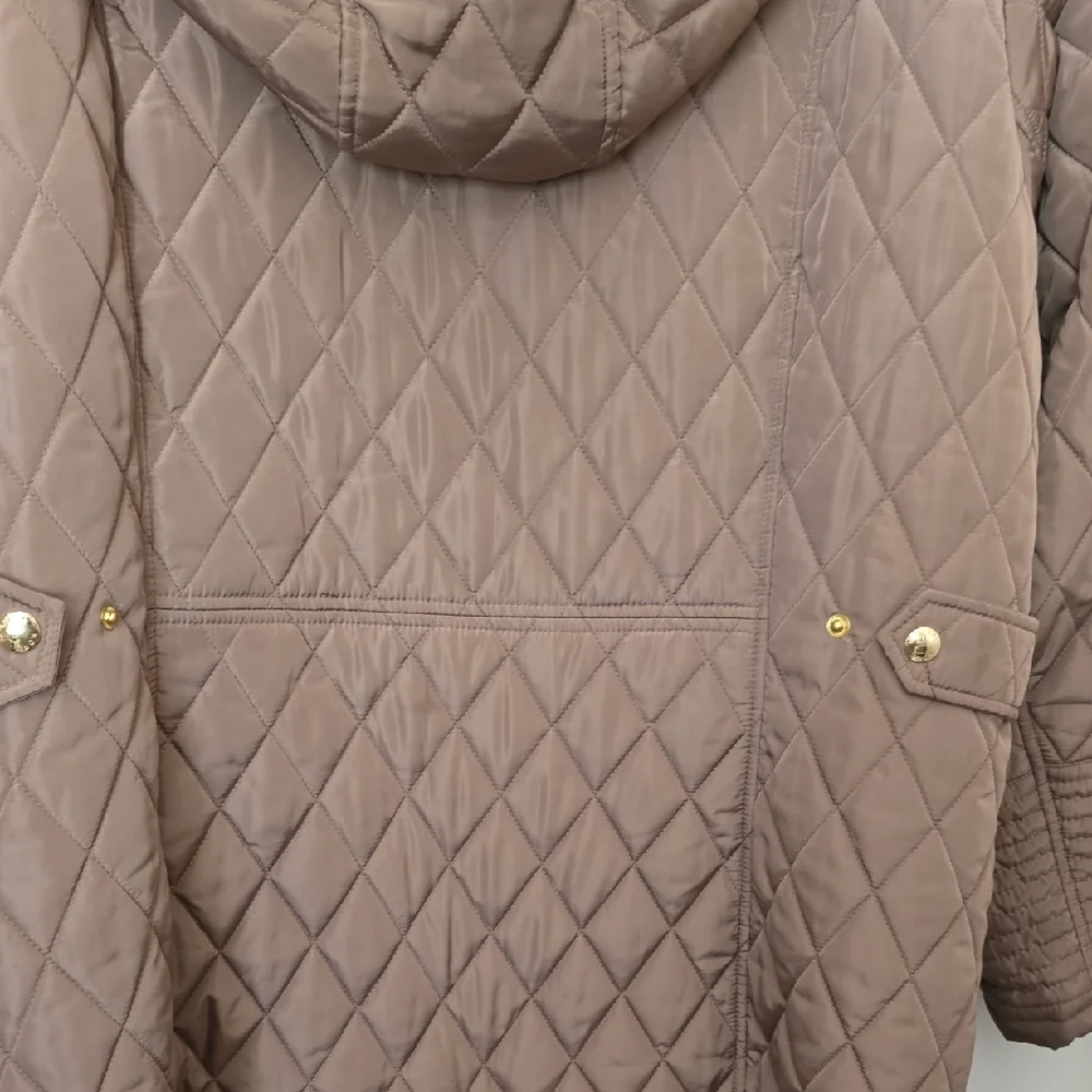 Michael Kors Womens Quilted Hooded Dark Tan Jacket - Picture 7 of 12